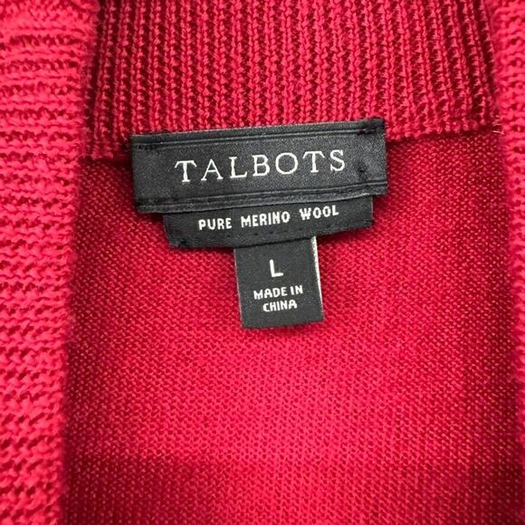 Talbots Sweater Womens L Red Knit Merino Wool Open Front Cardigan Long Sleeves - Picture 2 of 12